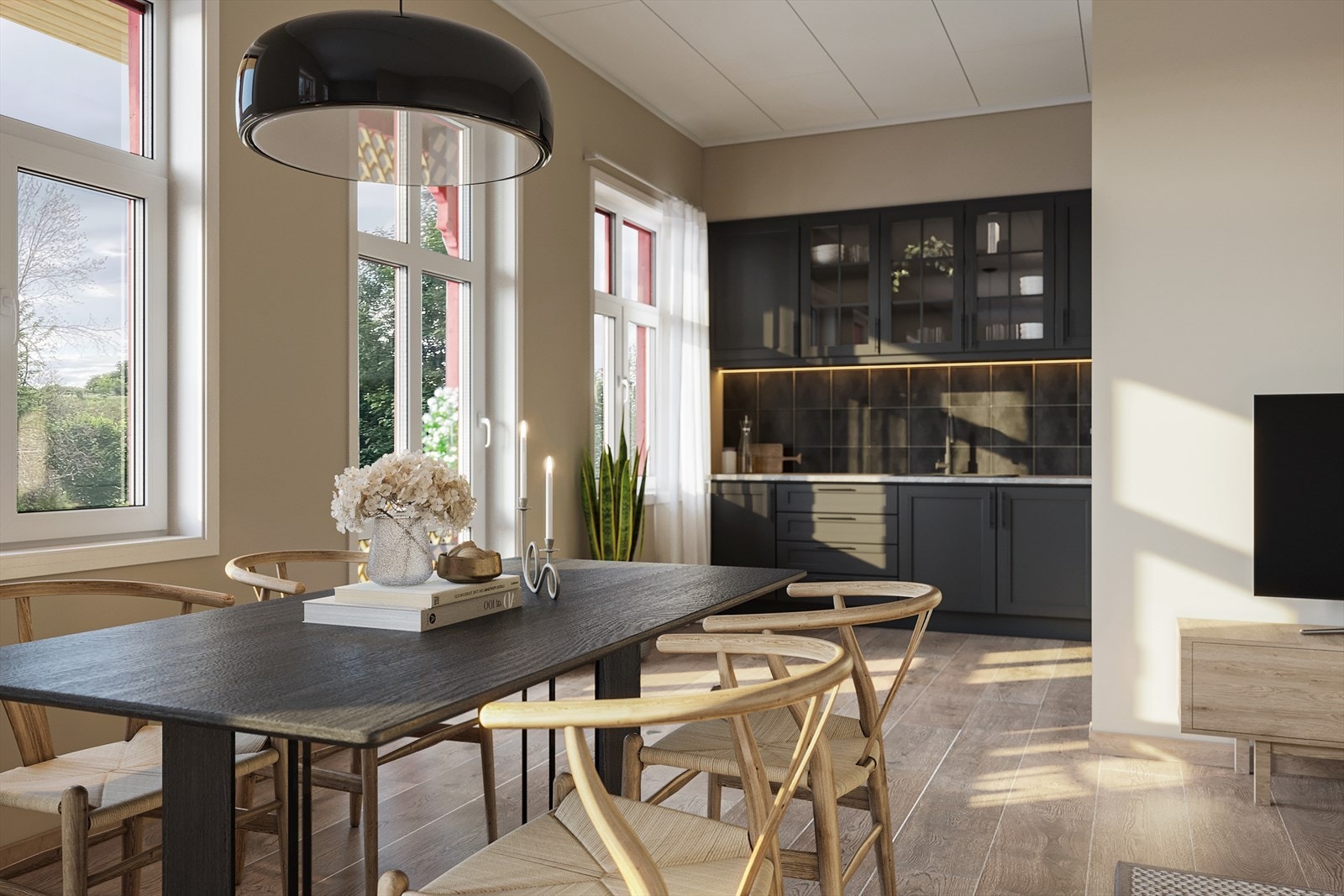 Leilighetene får pene overflater, gulvvarme i alle rom og sosiale stuer med åpen kjøkkenløsning.Illustrasjonsfoto - avvik kan forekomme Galleribilde