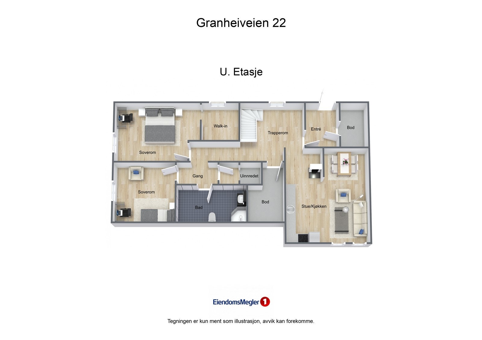 Illustrasjon 3D - Granheiveien 22 - Kjelleretasje Galleribilde
