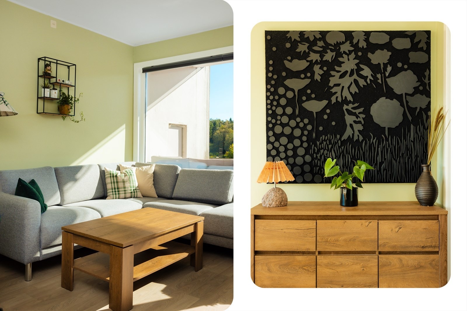 Stuens utforming sørger for god plass til å møblere med både en koselig sofakrok og spisebord. Galleribilde