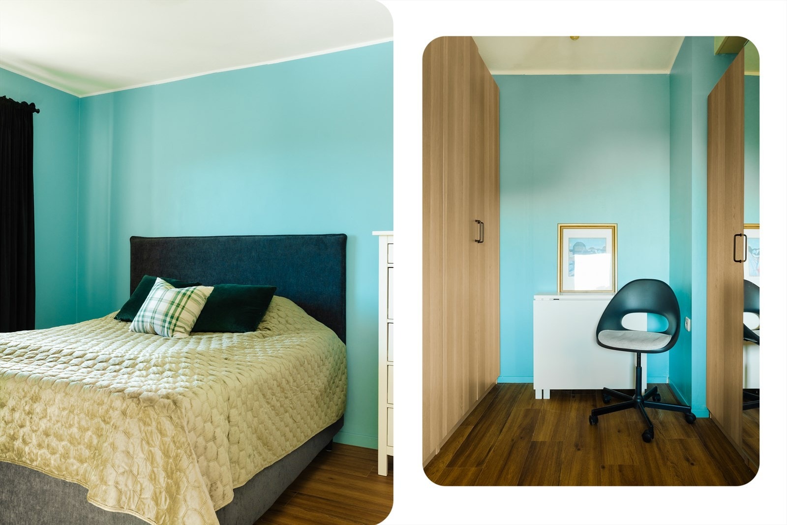 Soverommet er innredet med dobbeltseng og en romslig garderobe med god oppbevaring. Galleribilde