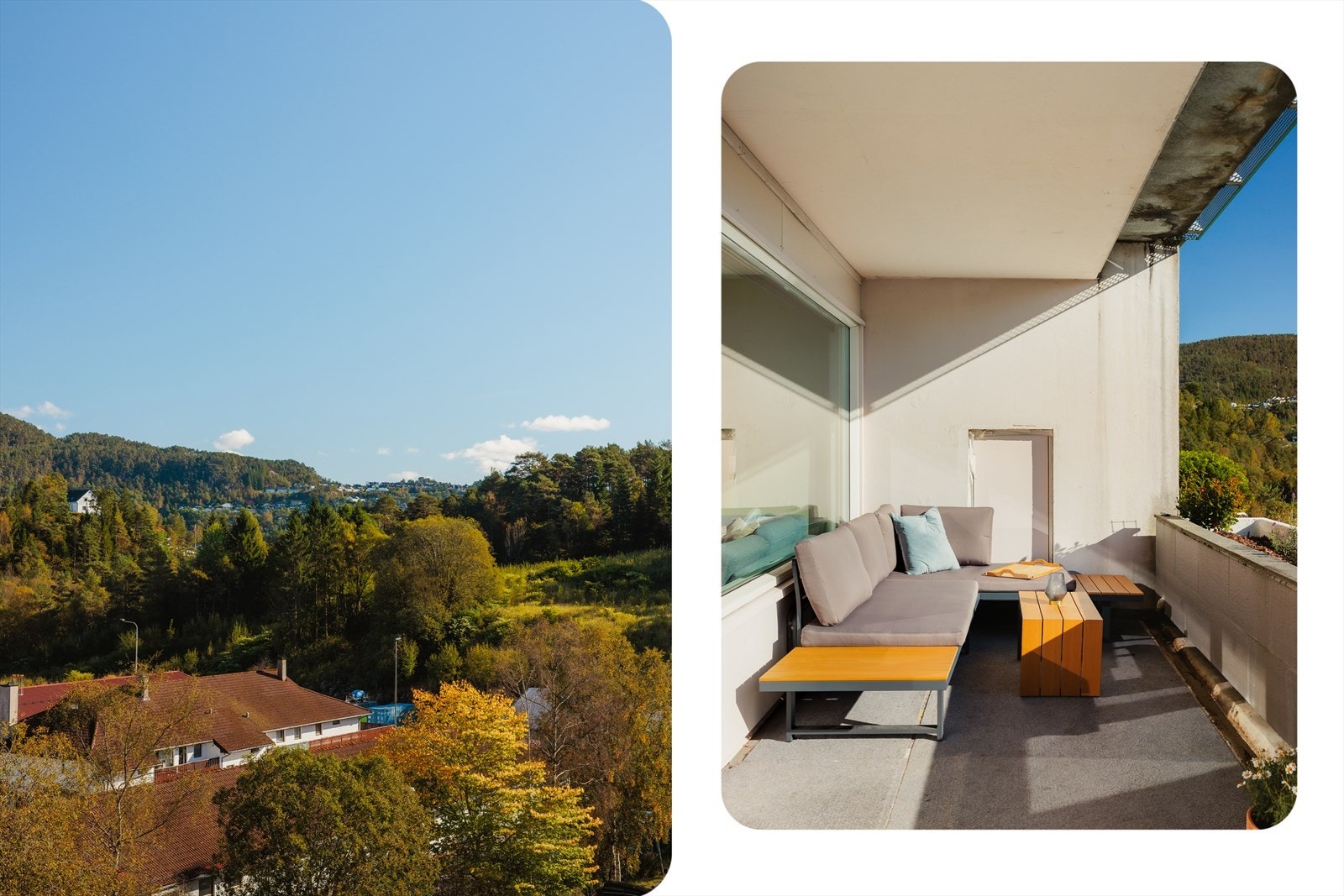 Leilighetens balkong er en naturlig forlengelse av stuen på flotte sommerdager. Galleribilde