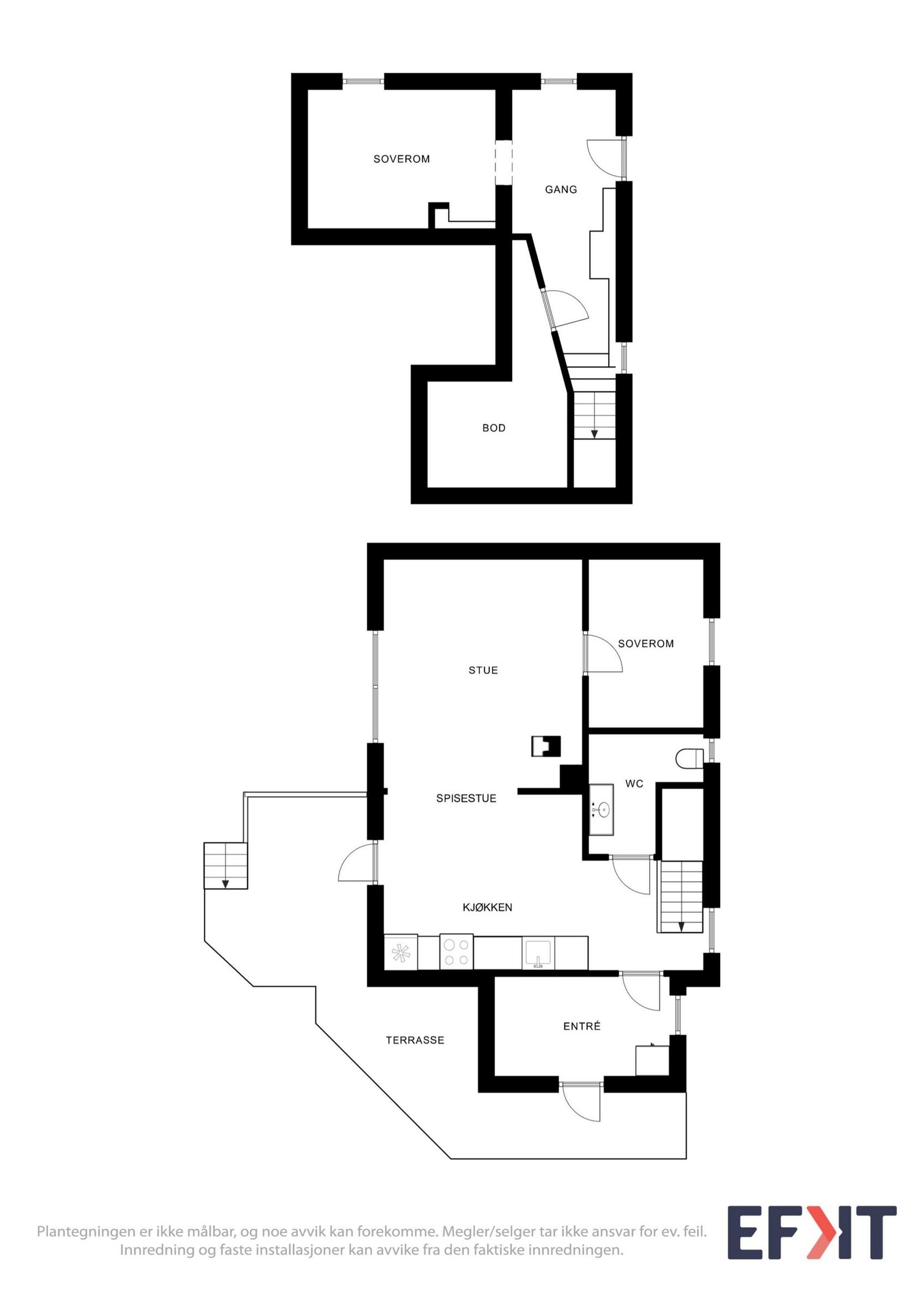 Plantegning 1 etasje og praktisk frittstående bod med god oppbevaring Galleribilde