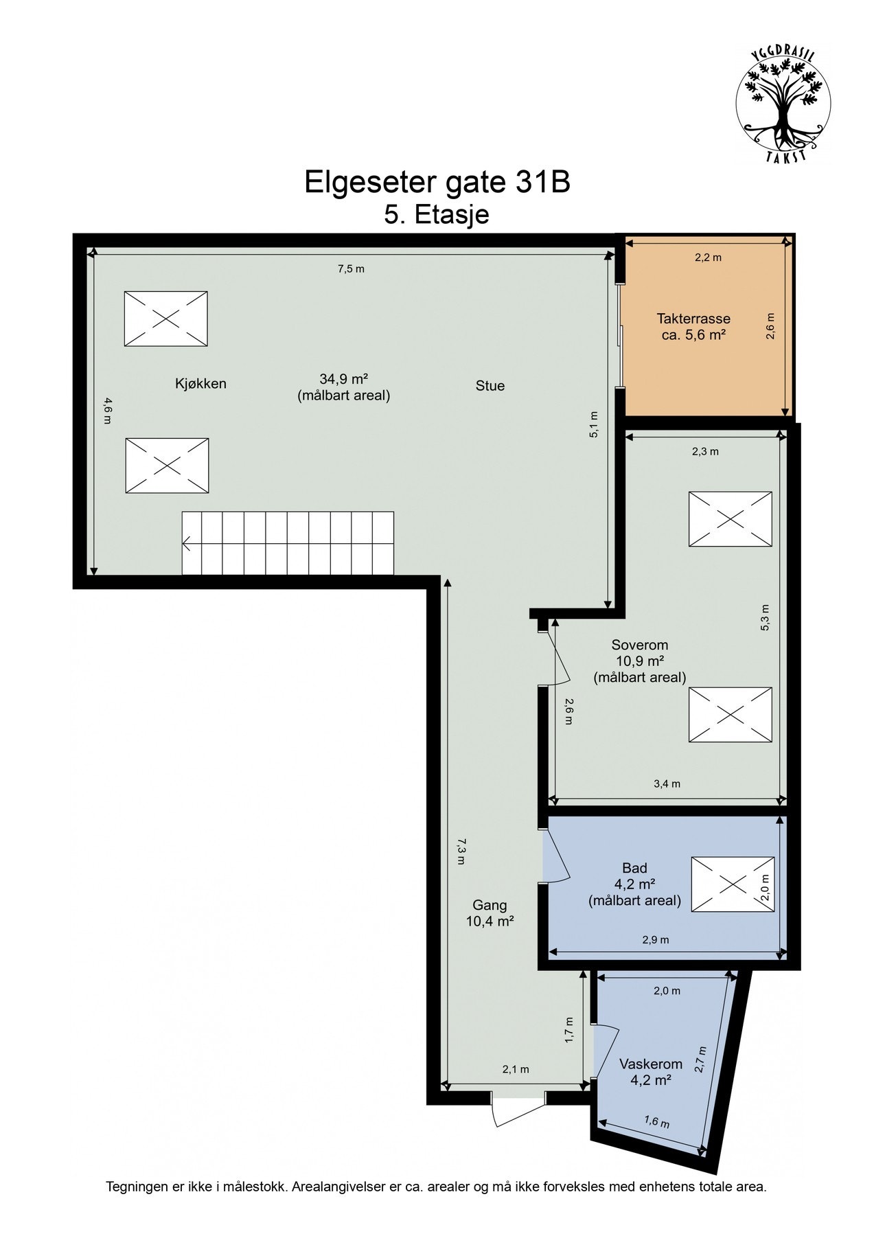 Planskisse hovedetasje (5. etasje). Galleribilde