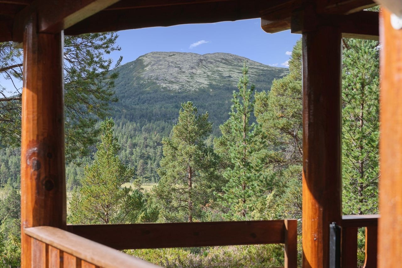 Fra verandaen kan du nyte roen og den flotte utsikten mot fjellheimen. Galleribilde