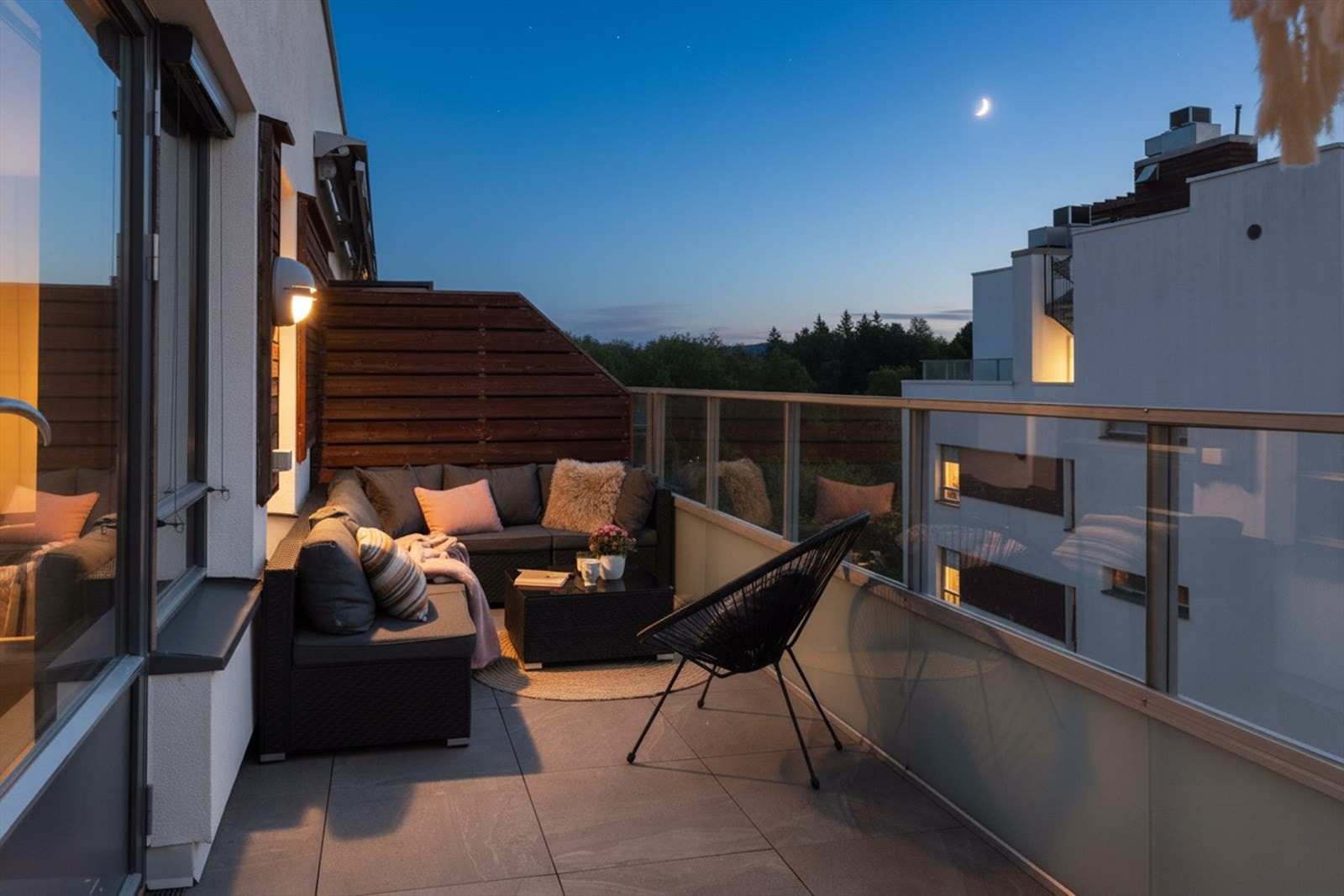 Terrassen er på hele 14 kvm med god plass til både stor sittegruppe og grill. Perfekt for lange sommerdager Galleribilde