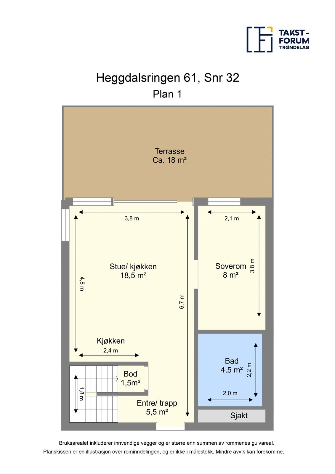 Plantegning av plan 1. I tillegg til dette planet, har leiligheten en tøff mesaninløsning. Galleribilde