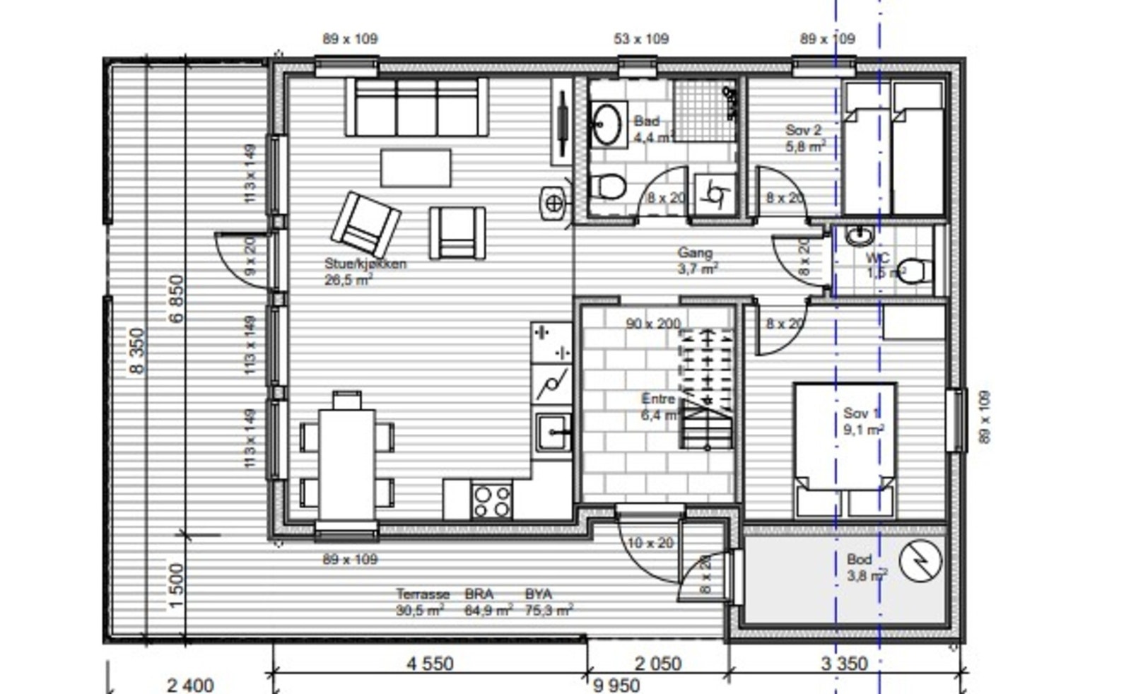 Plantegning første etasje. Galleribilde