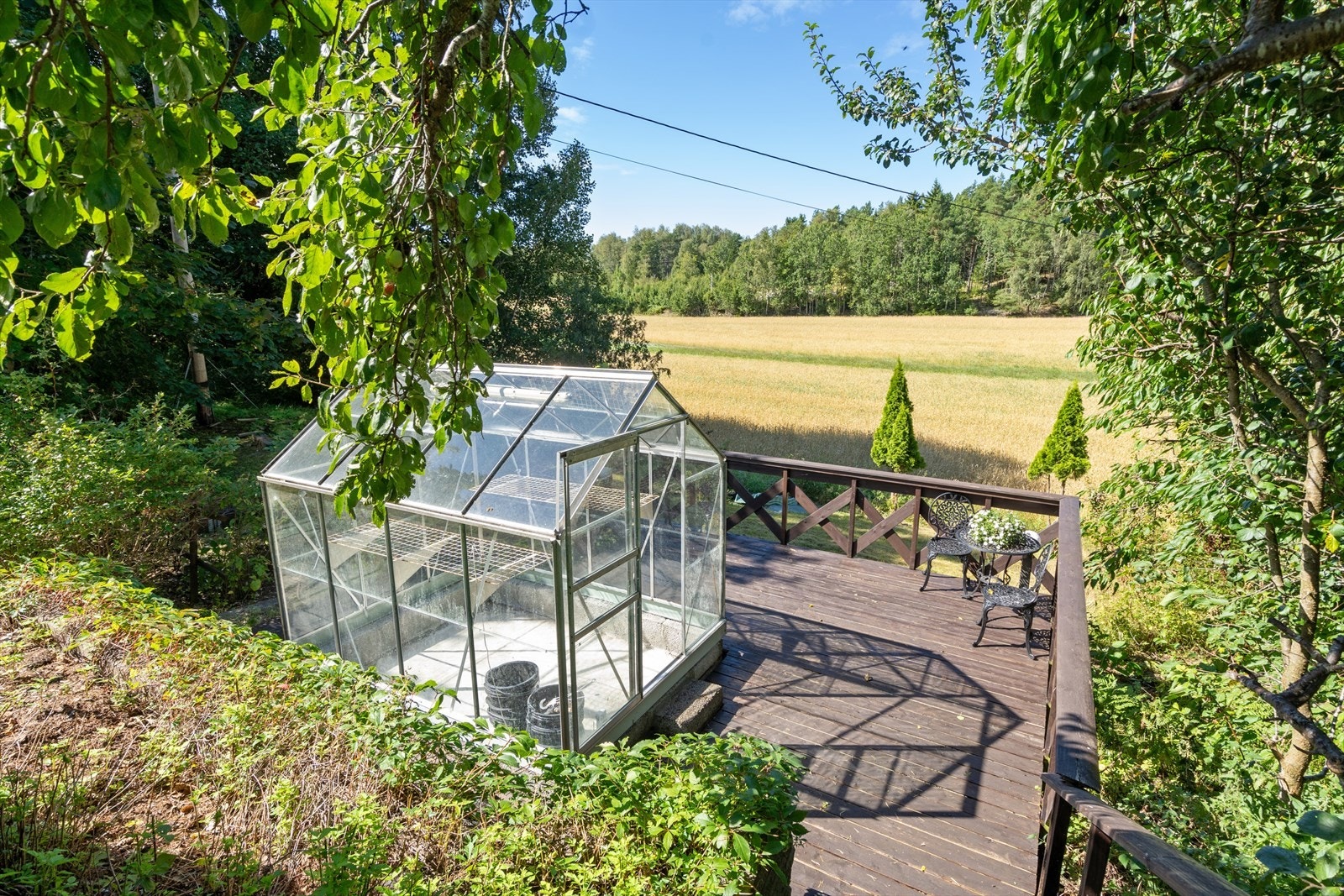 Her er det satt opp platting og drivhus. Her sitter man helt skjermet. Dette ligger utenfor tomtegrensen. Galleribilde