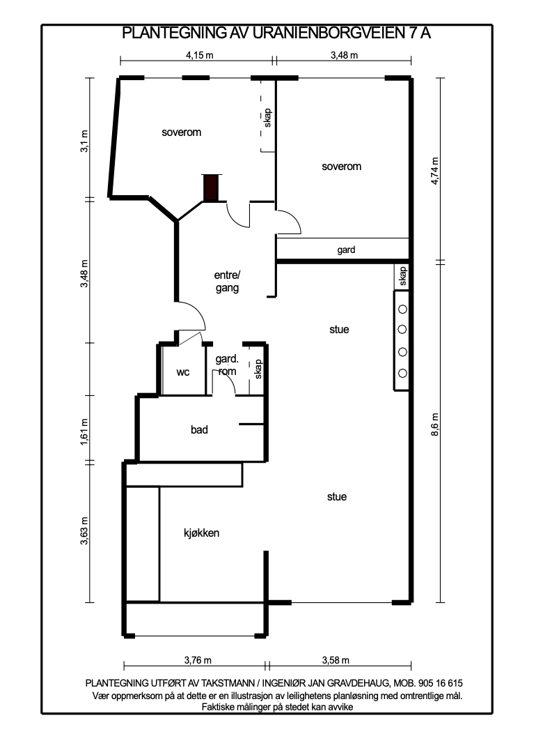 Alternativ planløsning med 2 soverom mot bakgård Galleribilde