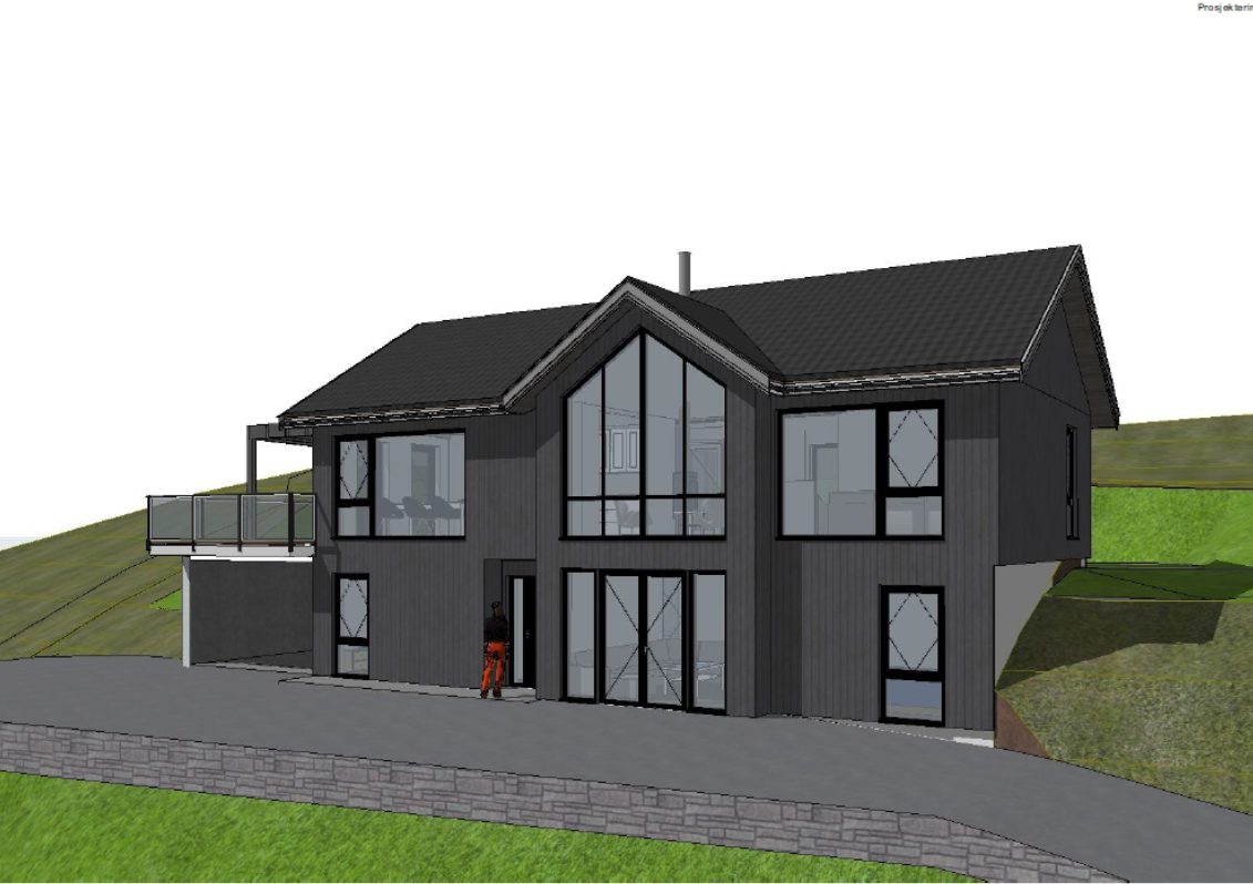 Huset er planlagt med 4 soverom, 2 bad, vaskerom, kjøken og stove. Galleribilde