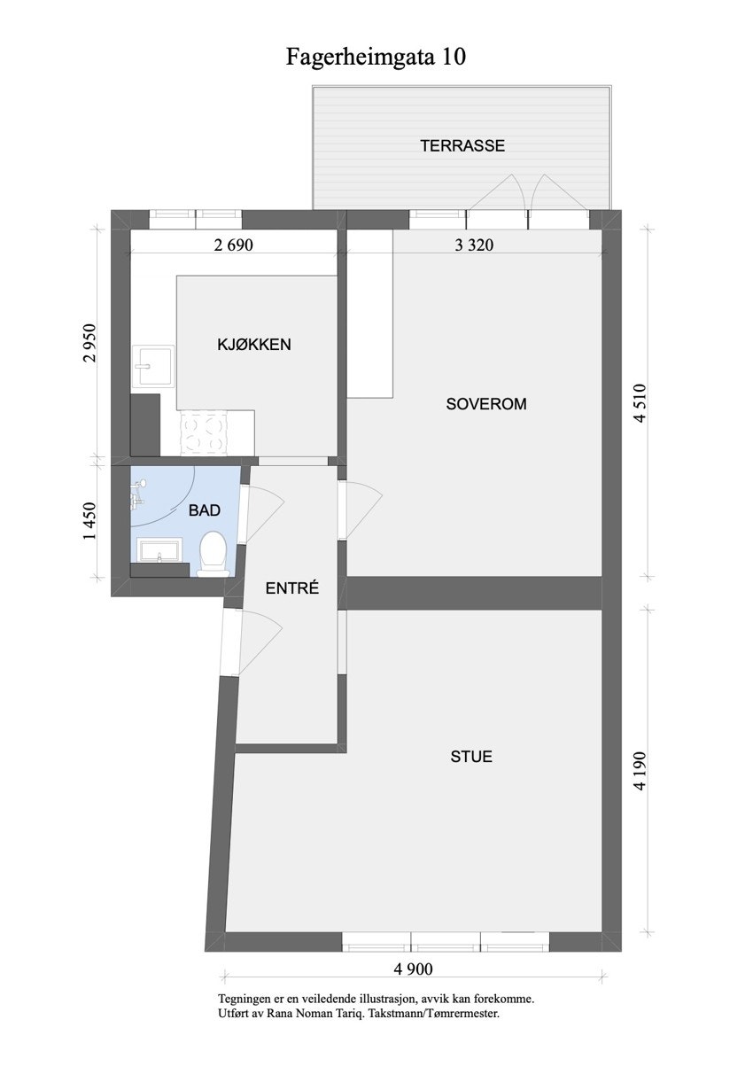 Målsatt plantegning av leiligheten. Galleribilde