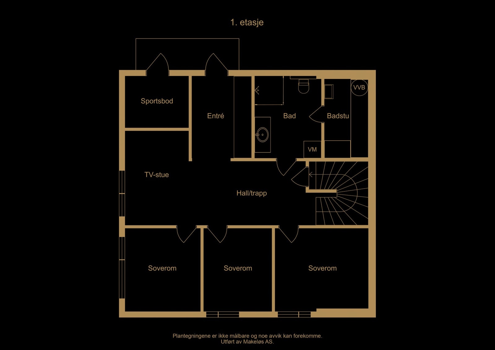 Plantegning 1. etasje. De to hyttene på eiendommen leveres trolig med speilvendte føreste etasjer pga inngangspartiet (Illustrasjon) Galleribilde