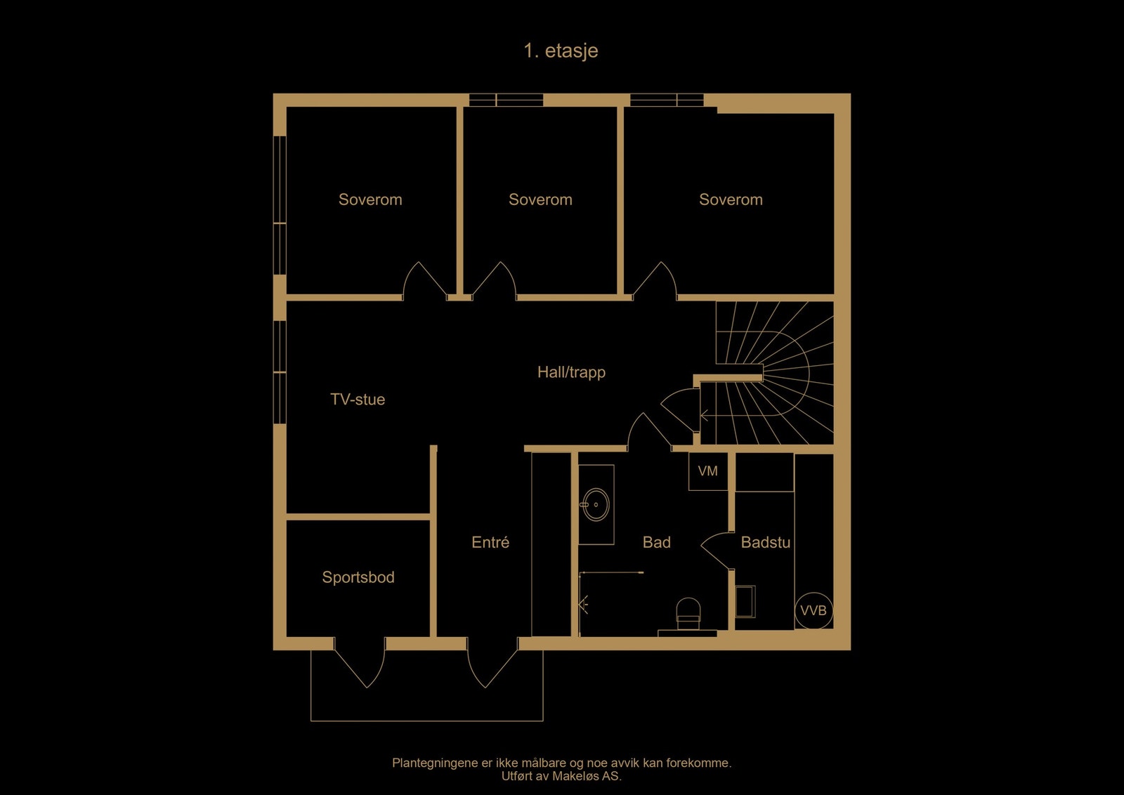 Plantegning 1. etasje. De to hyttene på eiendommen leveres trolig med speilvendte føreste etasjer pga inngangspartiet (Illustrasjon) Galleribilde
