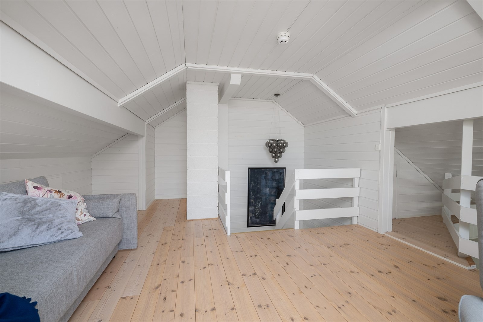 Hyggelig loftstue der det delvis er åpent ned mot stua. Lyse tak og vegger og verdifull ekstra oppholdsplass. Galleribilde