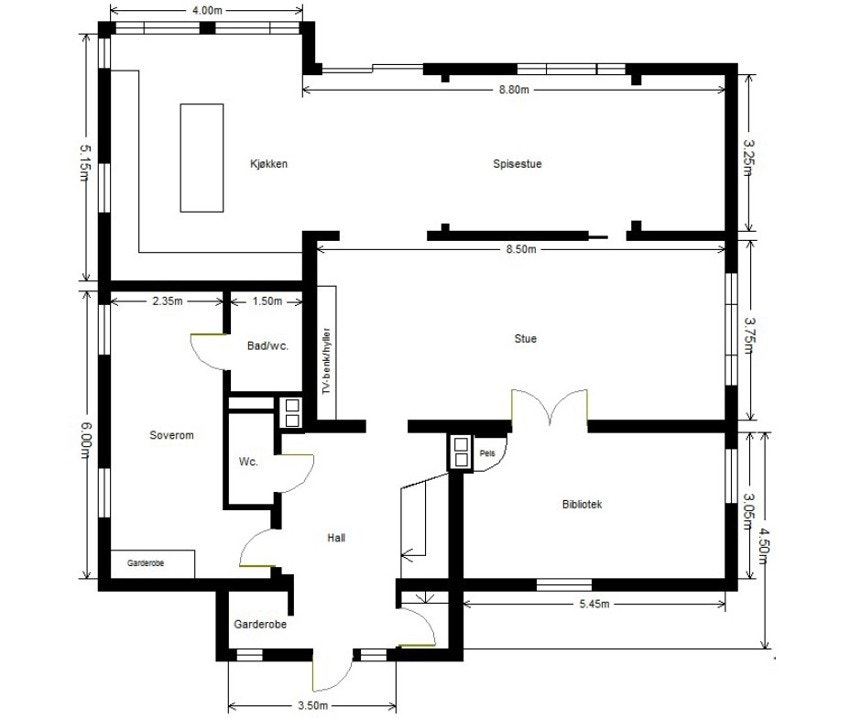 Planskisse over hovedetasjen.
