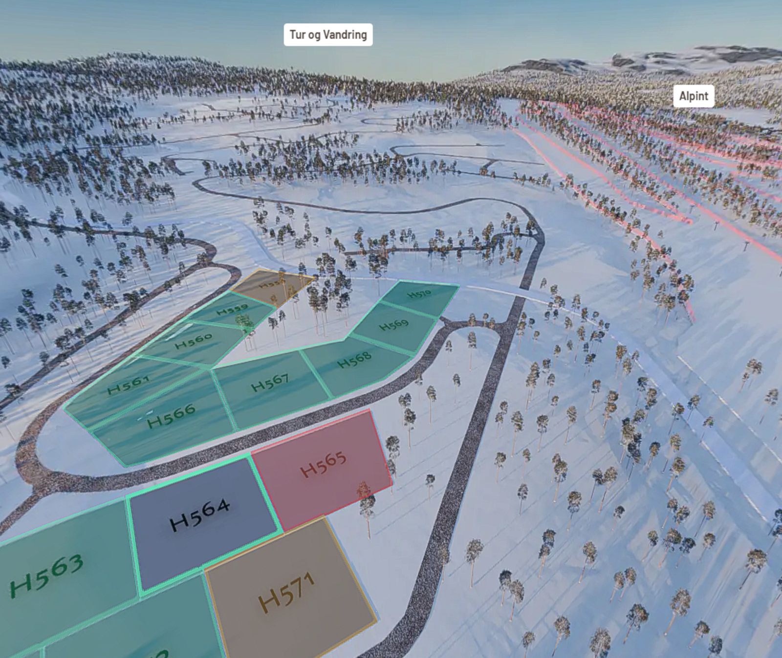 I tomtevelger på Turufjell kan du se utsikt og plassering på de tilgjengelige tomtene Galleribilde
