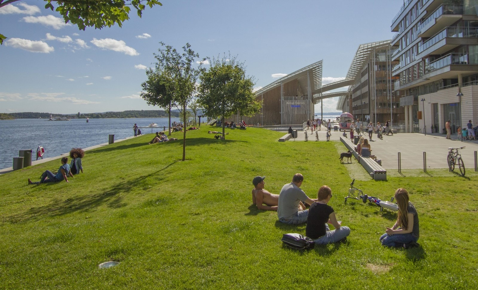 Sommerstemning ved Tjuvholmen - en perfekt kombinasjon av park, kunst og sjøutsikt! Galleribilde