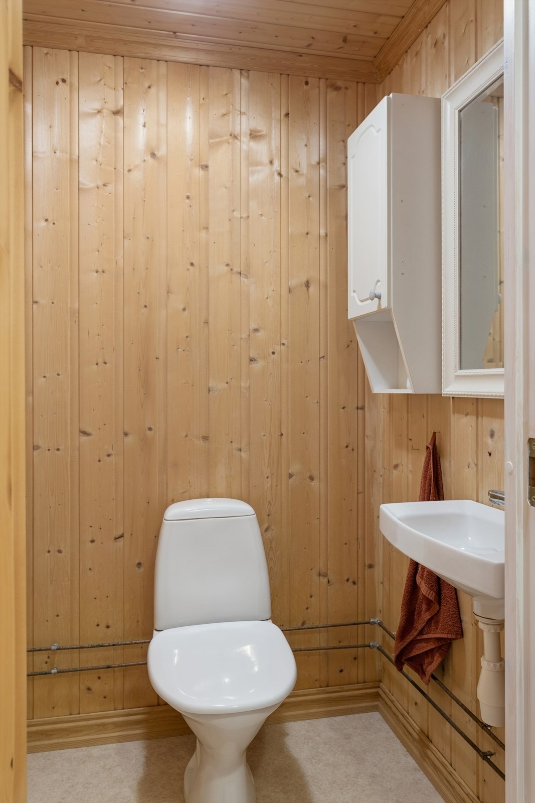 Kjelleren har også et praktisk toalettrom med servant og speilskap. Galleribilde