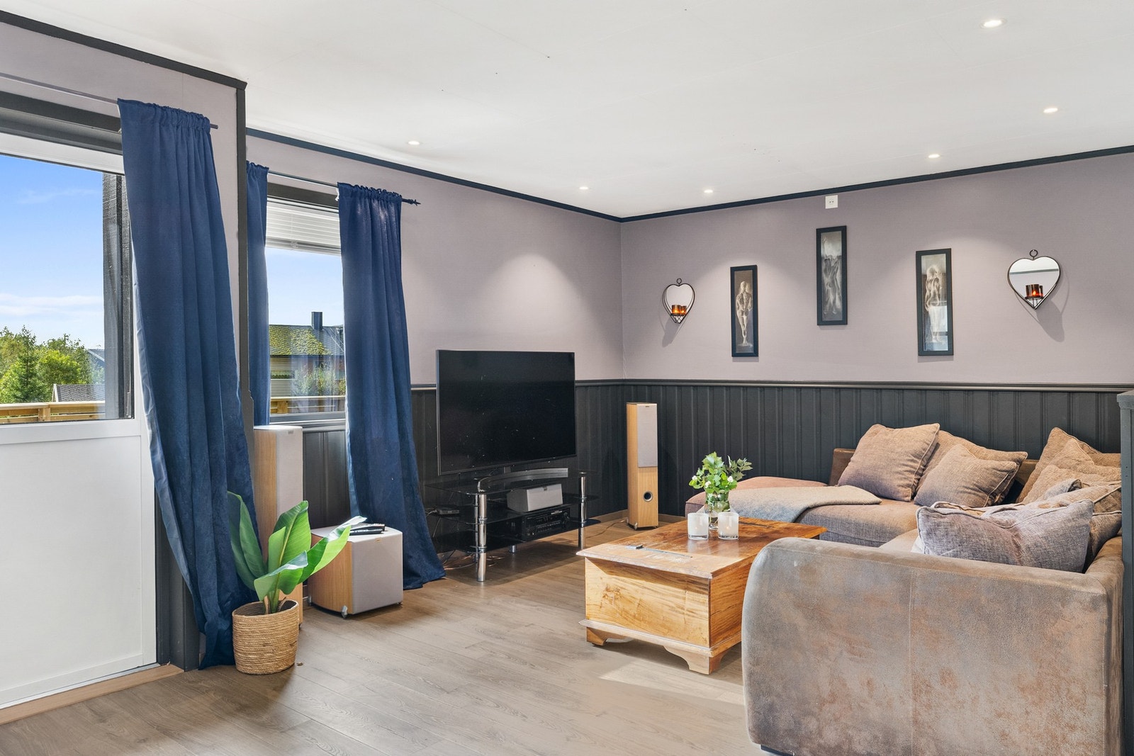 Hjemmekoselig stue med godt lysinninslipp Galleribilde