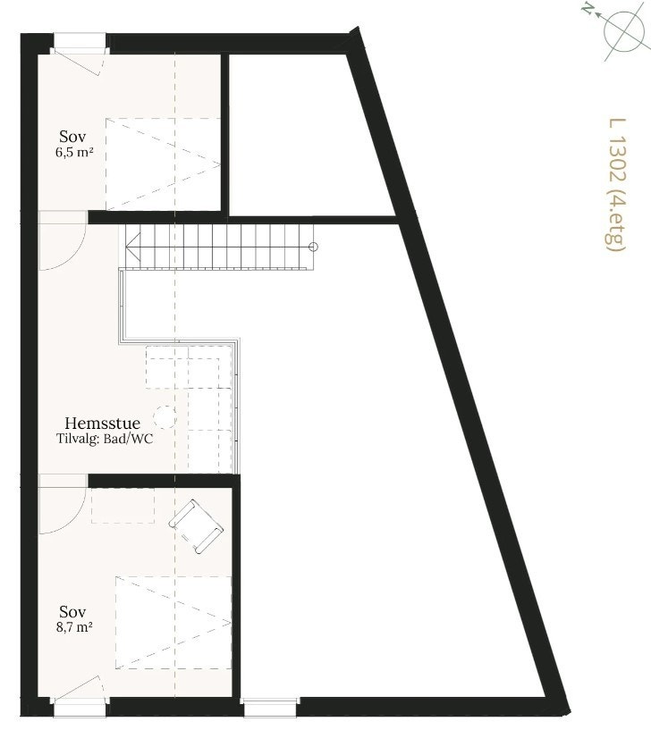 Leilghet 1302 hemsplan. Galleribilde
