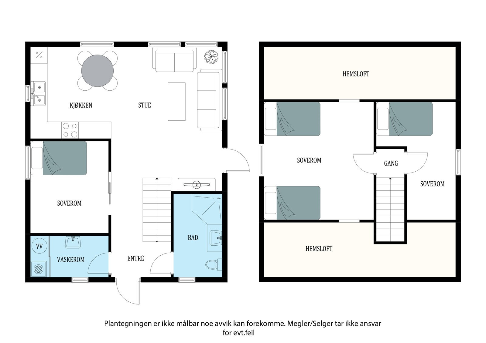 Plantegninger (soverom i 2. etasje ikke godkjent grunnet for lav takhøyde) Galleribilde