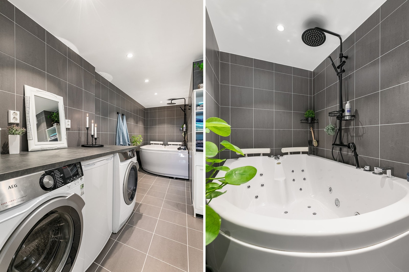 Hovedbadet er utvidet til å inkludere opprinnelig grovkjøkken og oppmålt til nesten 10 kvm., hvilket er sjeldent stort for denne leilighetstypen. Galleribilde