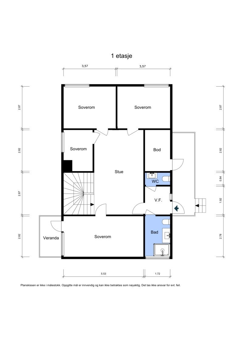 Alternativ plantegning 1.etg, soverommet kan bli til to soverom. Galleribilde