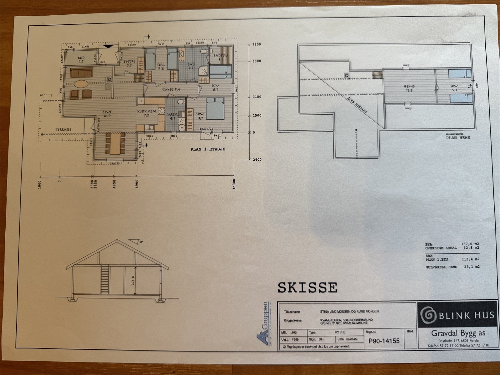 Planløsning på hytte tegnet i 2009 Galleribilde