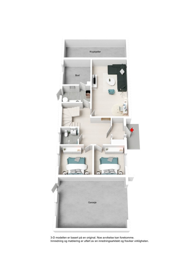 3D plantegning underetasje Galleribilde