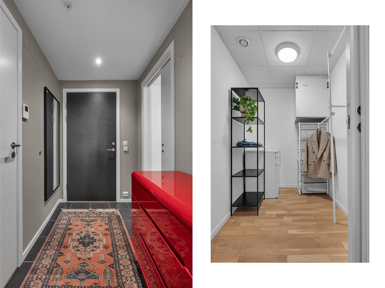 Velkommen inn! Det første som møtere deg er dette fine inngangspartiet som forgrener seg til praktisk innvendig bod, badet og videre inn til stua Galleribilde