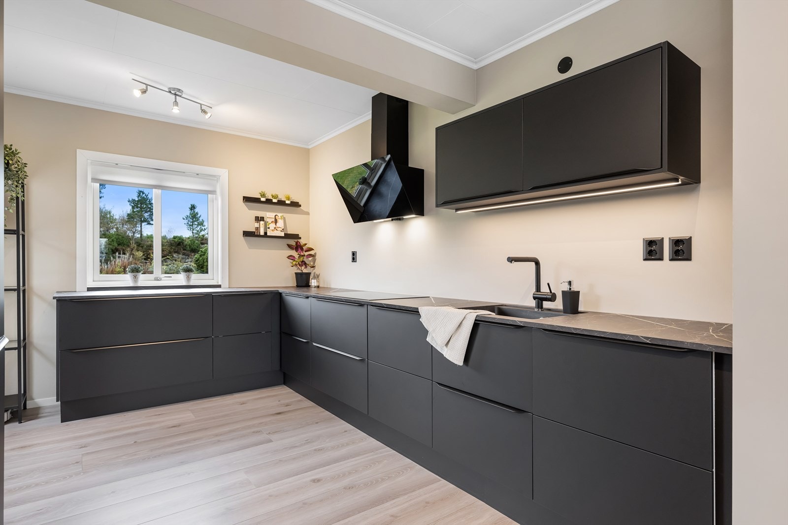 Det er kjøleskap, fryseskap, oppvaskmaskin, induksjonstopp, micro og stekeovn. Galleribilde