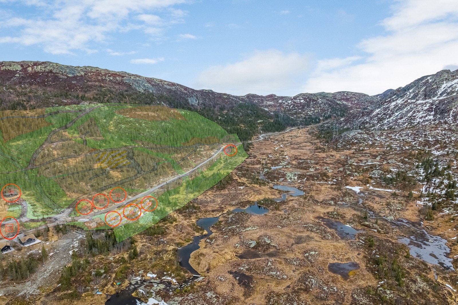 Sløkjedalen hyttegrend søndre del 2023 tomtene omtrentlig markerte og avvik vil forekomme Galleribilde