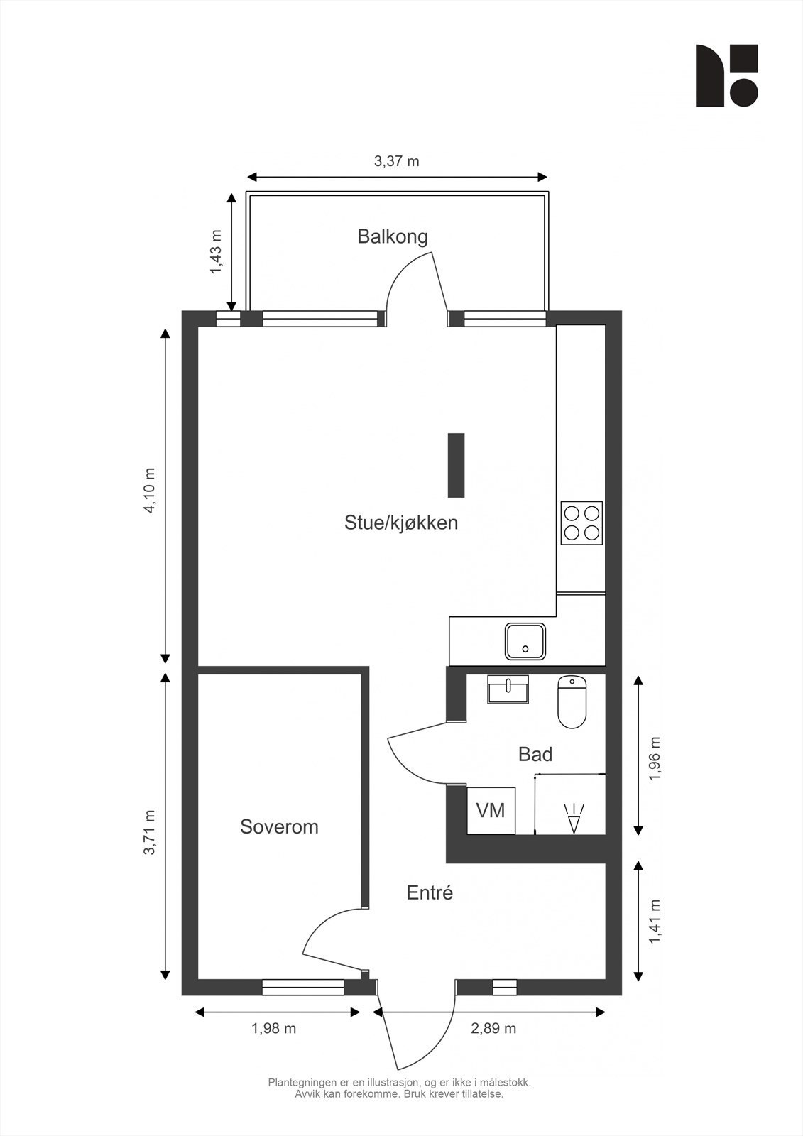 Plantegning med mål. Galleribilde