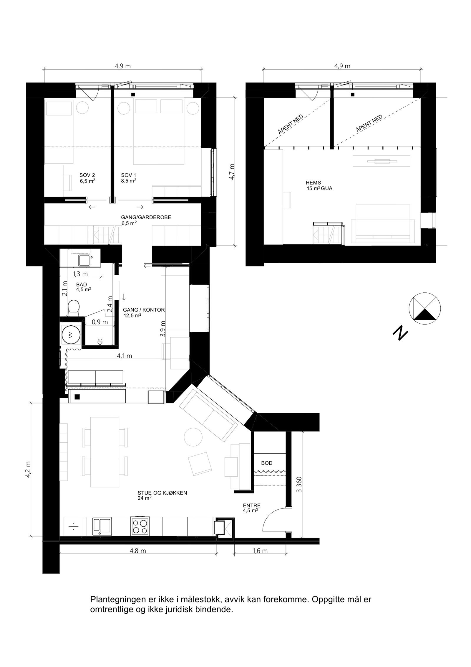 Alternativ planskisse med to soverom. Galleribilde