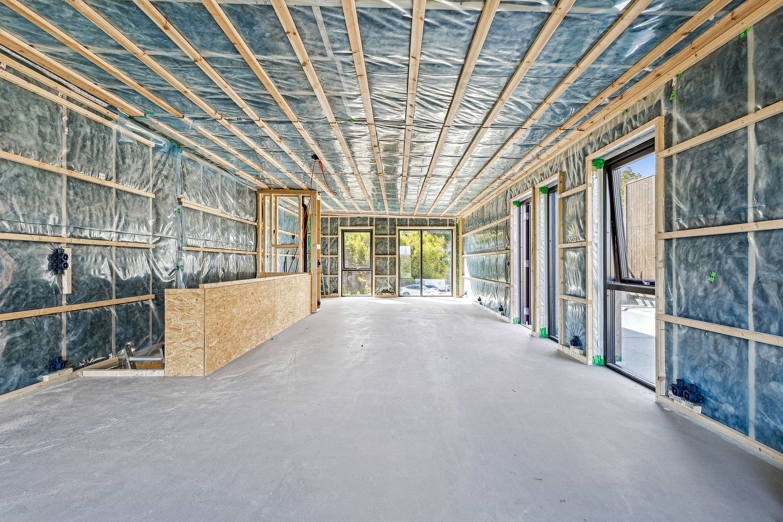 Her kommer stue, kjøkken og utgang til takterrassen. Det blir sparklet og malte gipsplater for ett moderne uttrykk. Galleribilde