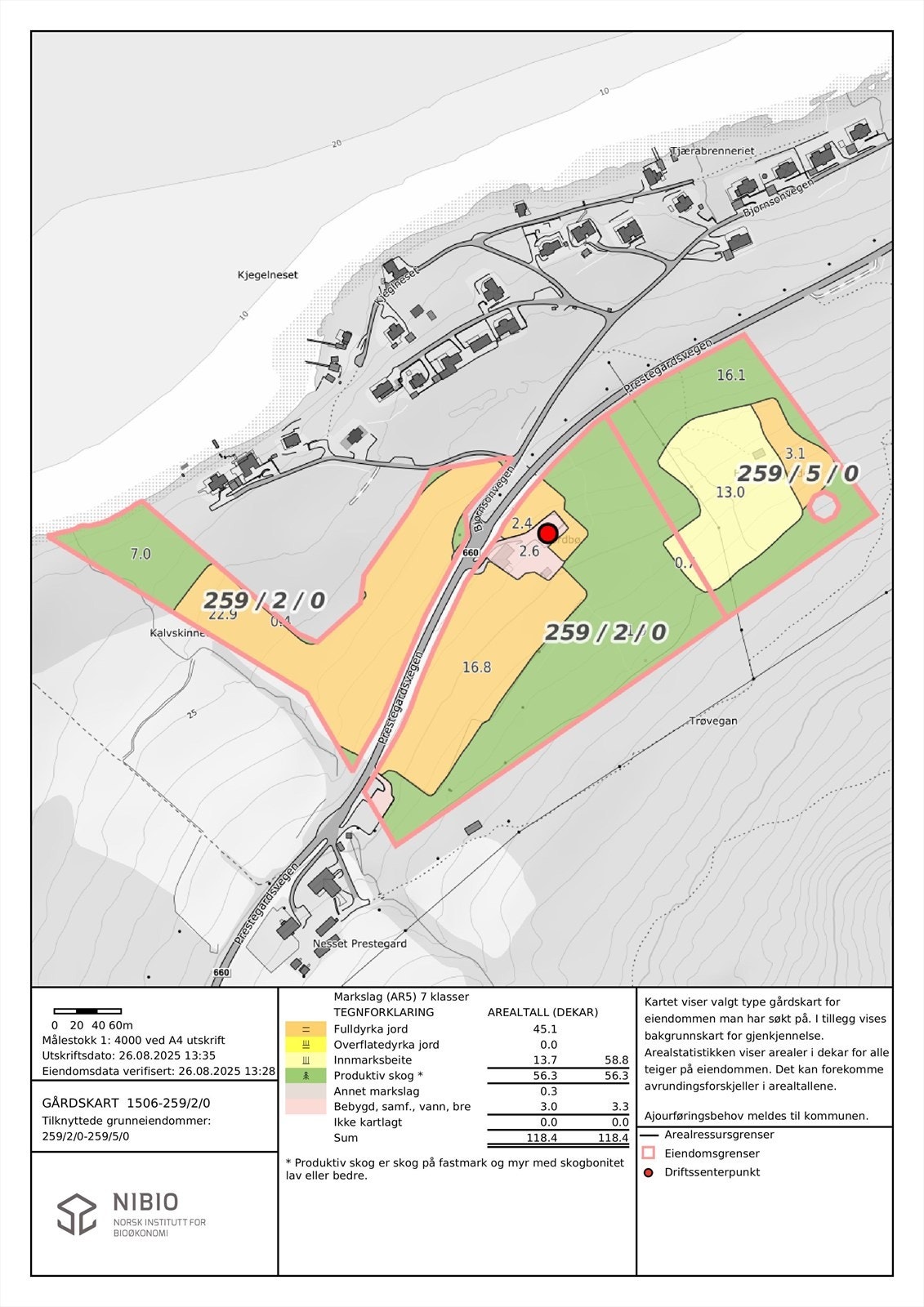 Gårdskart over eiendommen - ca 1,6 dekar er godkjent fradelt til naboeiendommen Galleribilde