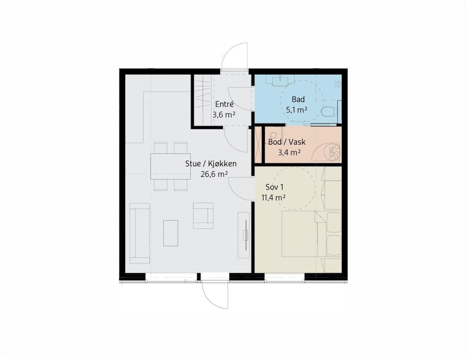 Leiligheten har en smart og gjennomtenkt planløsning med fokus på helhet. Galleribilde