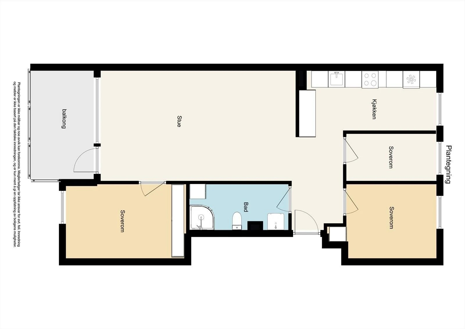 Alternativ plantegning med 3 soverom. Galleribilde