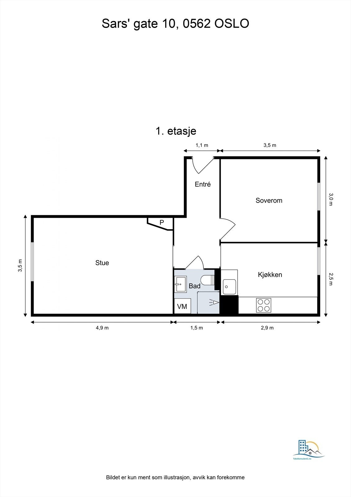 Fleksibel planløsning med mulighet for å flytte kjøkken ut i stue for to soverom. Dette må ny eier eventuelt sjekke opp. Galleribilde