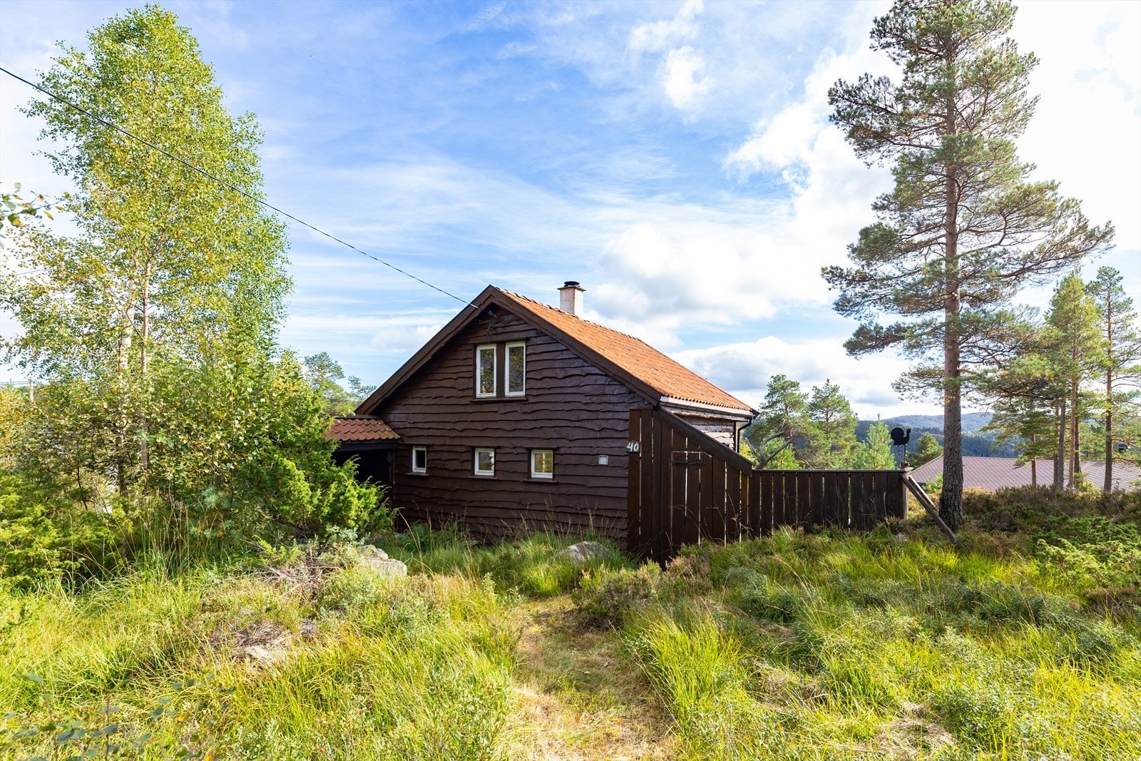 Fasade sett fra baksiden. Sjarmerende hytte i naturskjønne omgivelser. Galleribilde