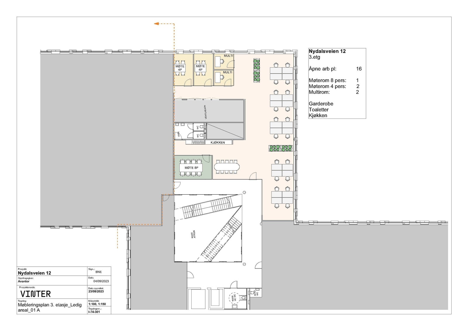 357 kvm BTA i byggets 3. etg. Kun forslag til planløsning. Endelig planløsning bestemmes sammen med ny leietaker. Galleribilde