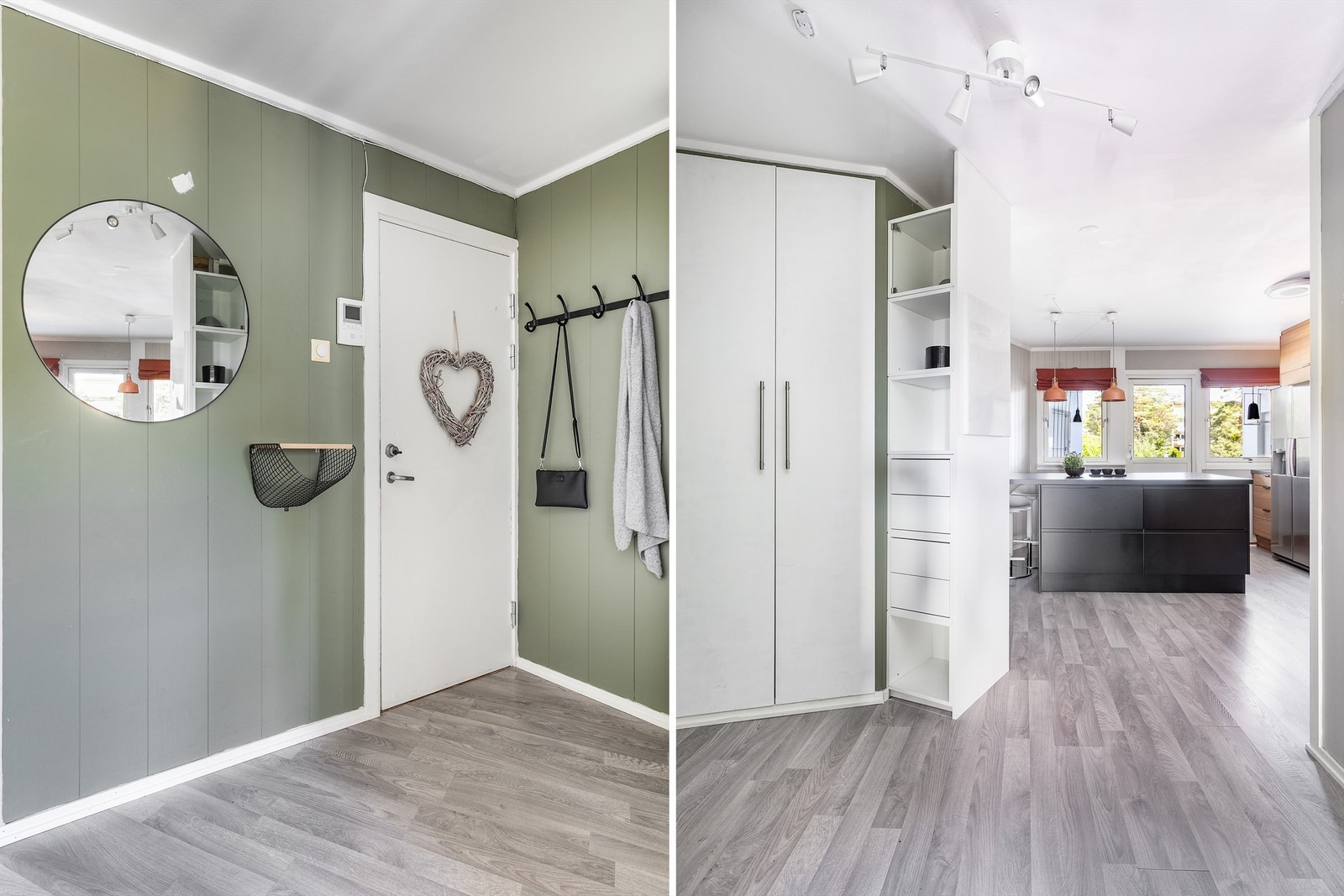 Yttertøyet kan oppbevares lett tilgjengelig i entreens innbyggede skap. Galleribilde