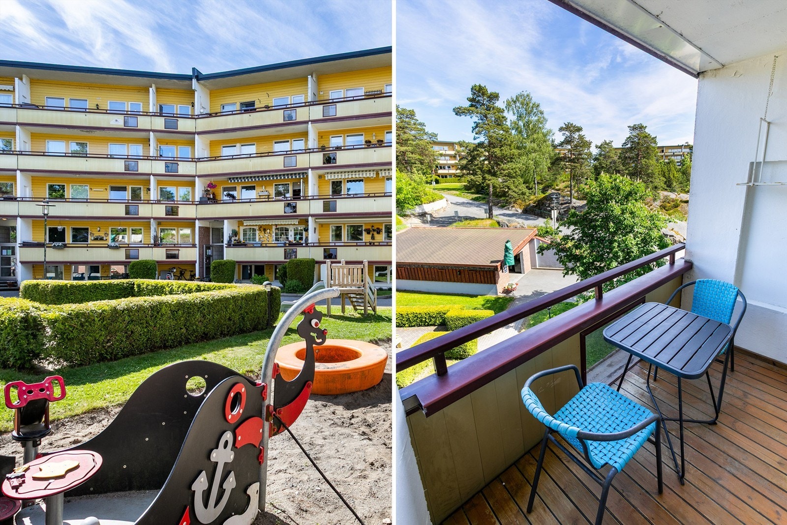 For morgenkaffen og utendørs helgefrokost er kjøkkenbalkongen perfekt. Her er det sol fra tidlig morgen sommerstid. Galleribilde