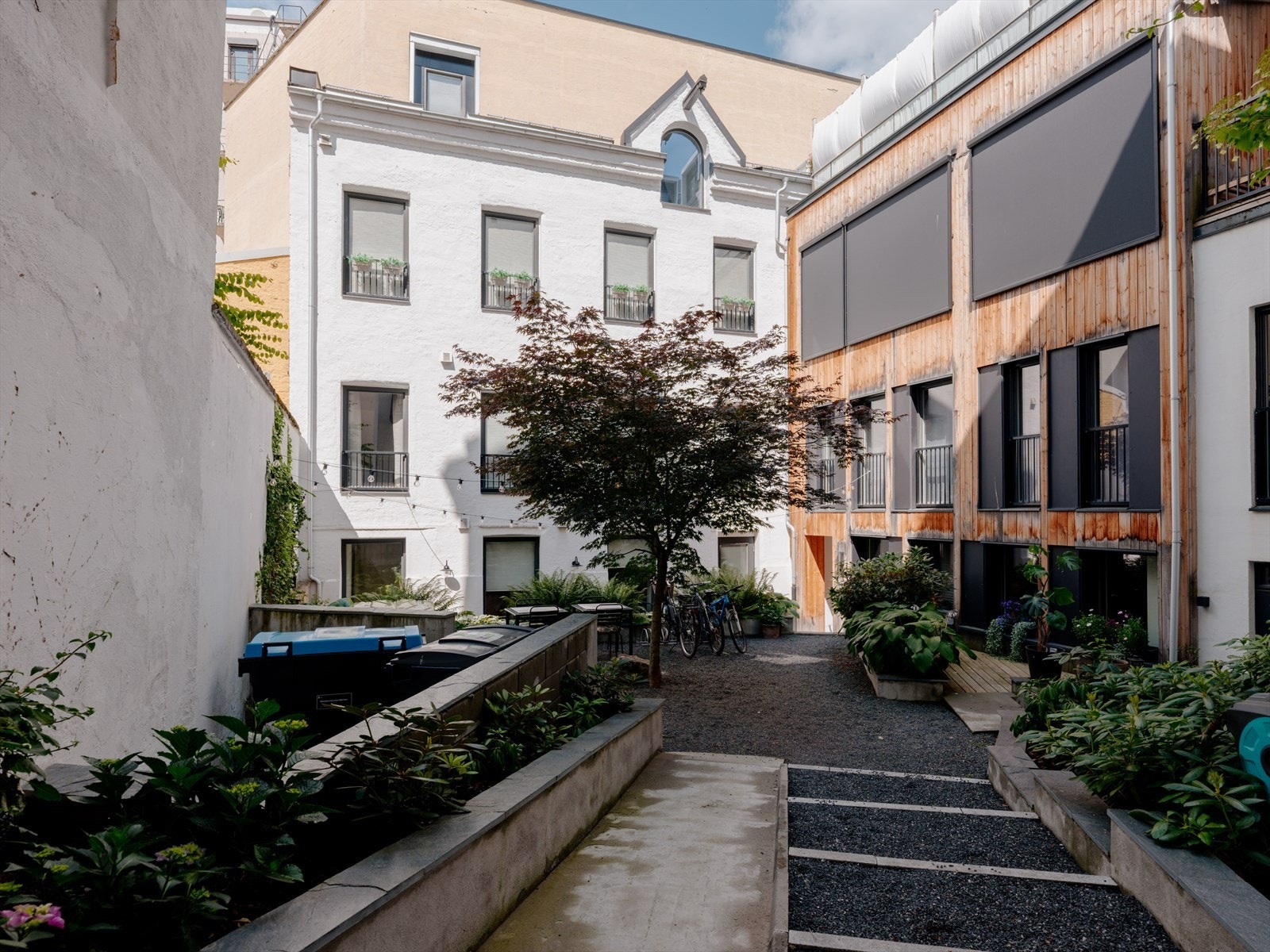 Koselig bakgård med flott beplantning Galleribilde