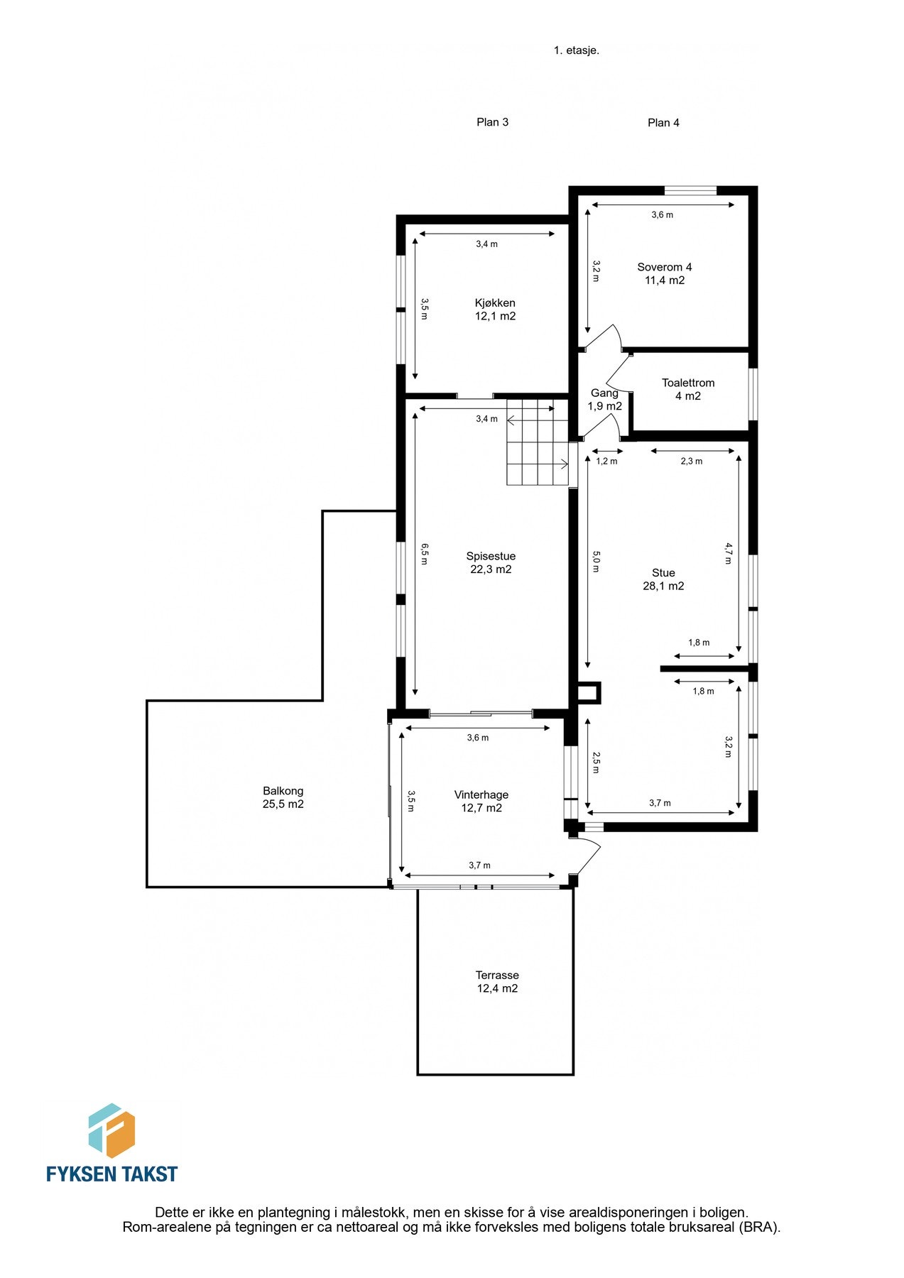Målsatt planskisse 1. etasje. Galleribilde
