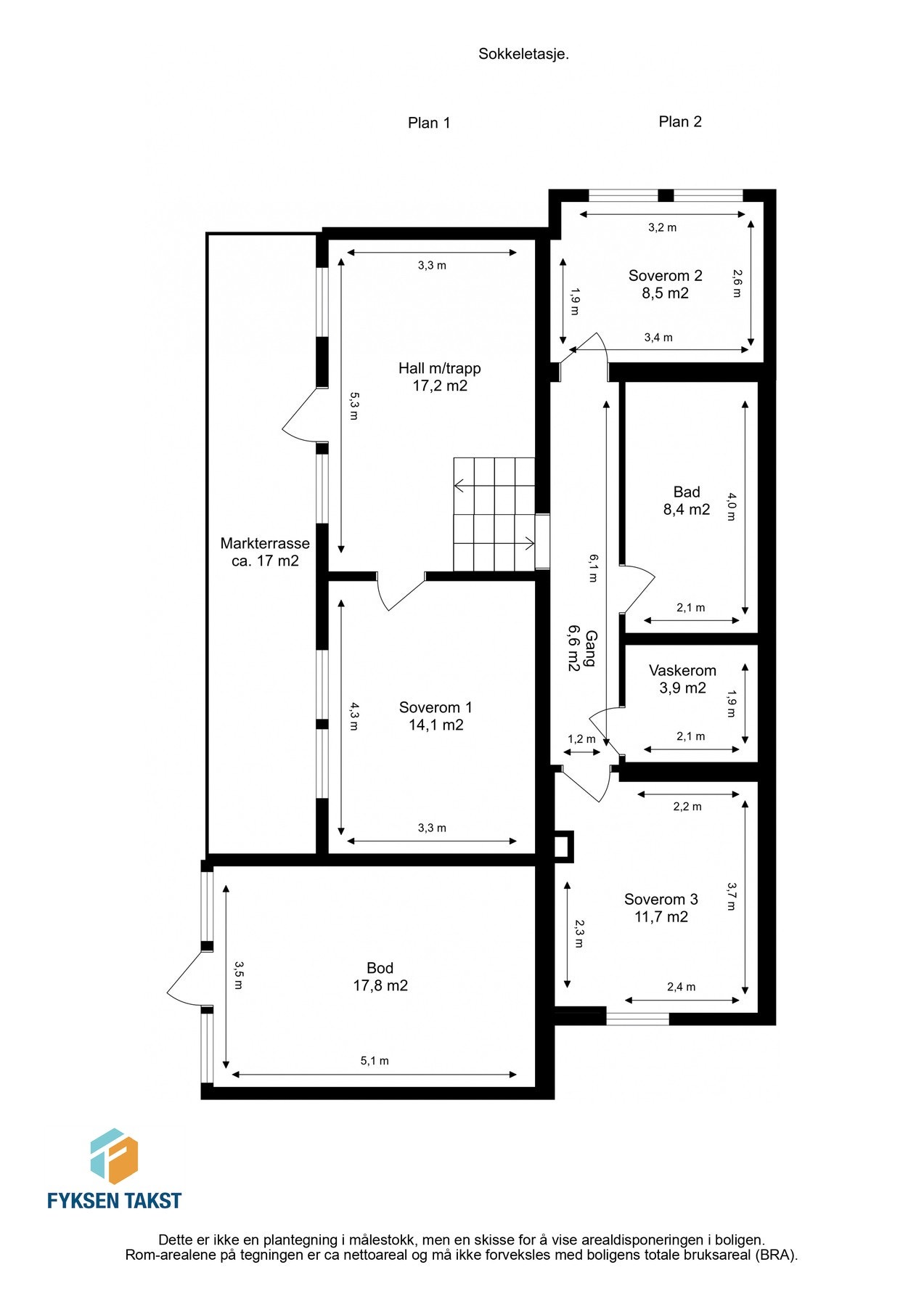 Målsatt planskisse sokkeletasje. Galleribilde