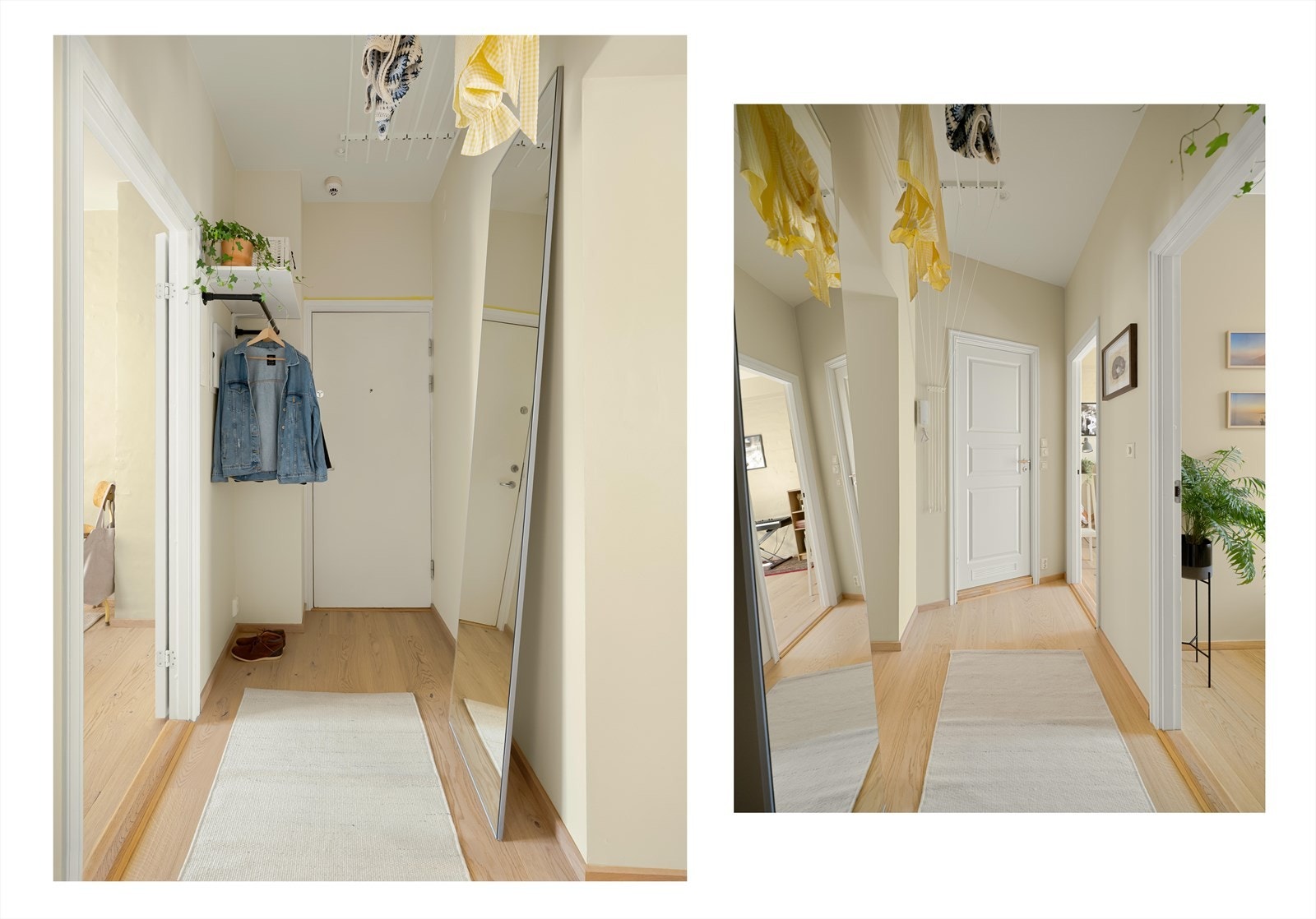 Lys og innbydende entré/gang med god oppbevaringsplass for yttertøy og sko. Smart tørkesystem i taket som lett heises opp og ned. Galleribilde