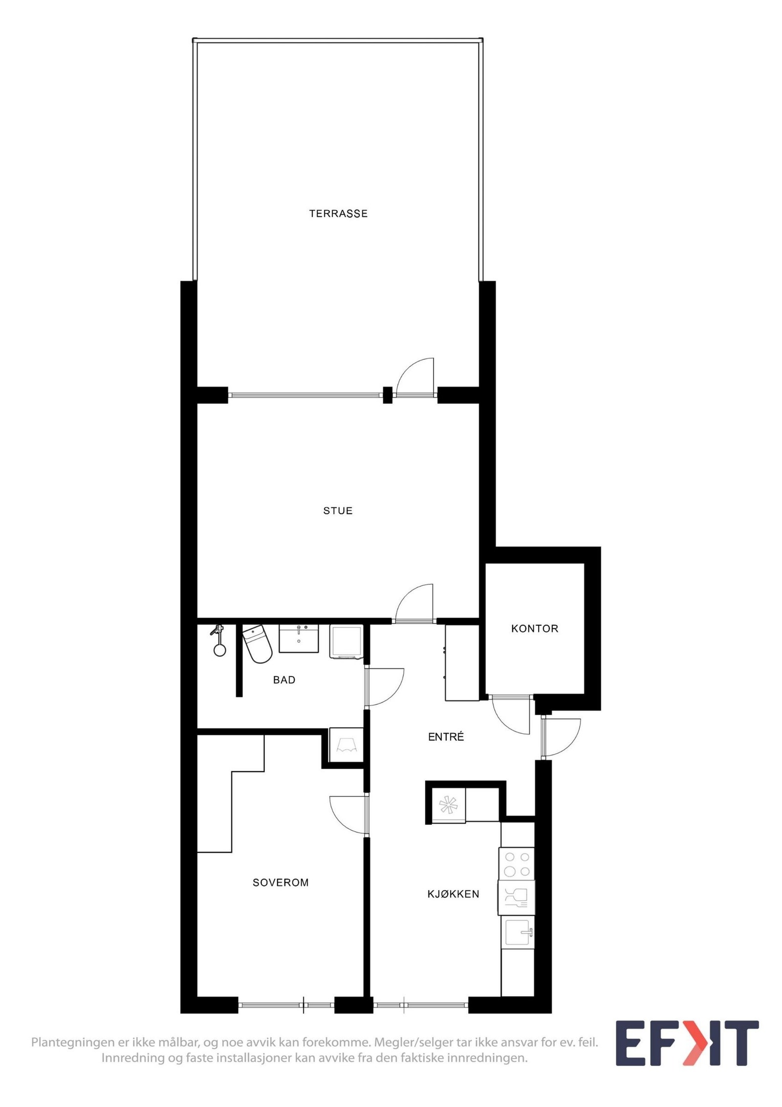 Leiligheten har en gjennomtenkt og funksjonell planløsning, med adkomst til alle rom fra inngangspartiet. Rommene er godt fordelt og gir en naturlig flyt gjennom boligen Galleribilde