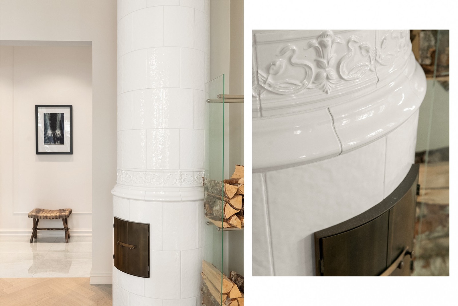 I spisestuen pryder også en kakkelovn belagt med fliser og prinsessekrone - perfekt for de kjøligere dagene. Galleribilde