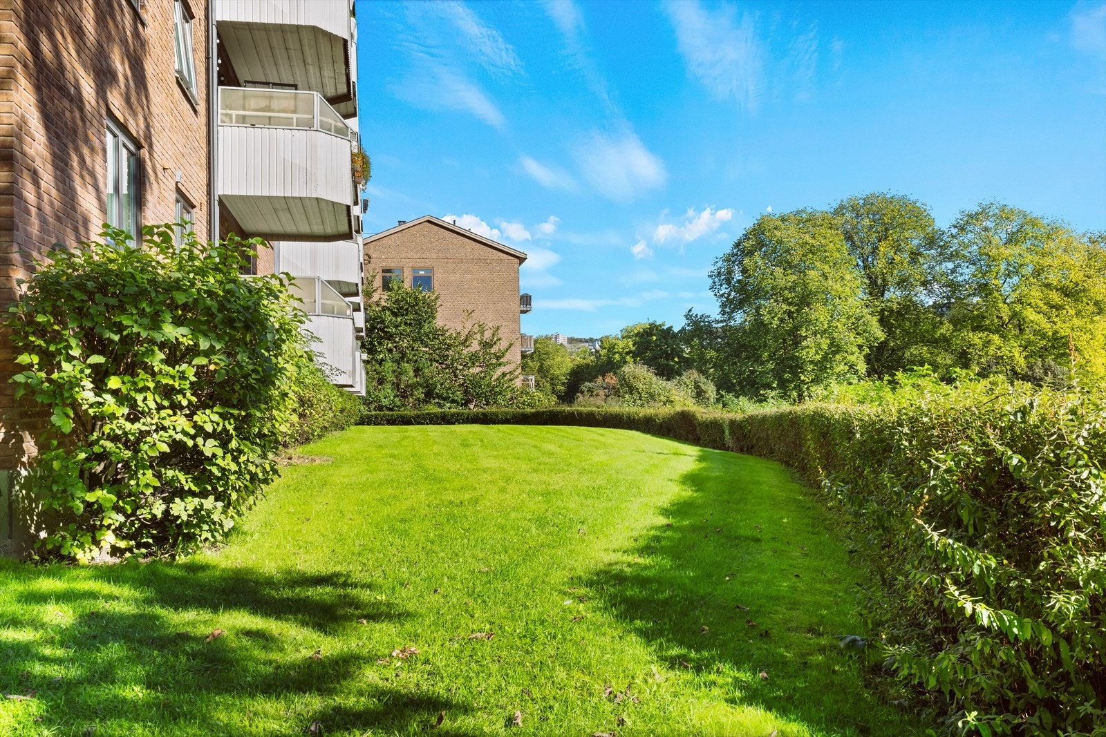Store, grønne plener omkranser bygget og gir et luftig preg. Galleribilde
